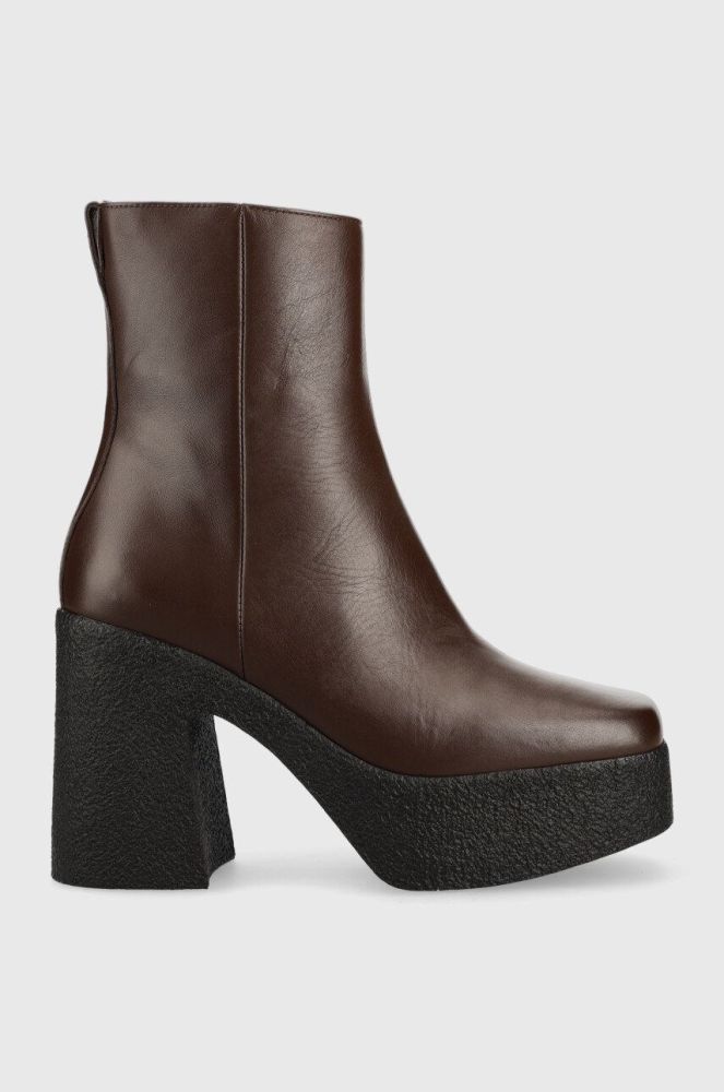 Шкіряні черевики Pinko Coriandolo жіночі колір коричневий каблук блок