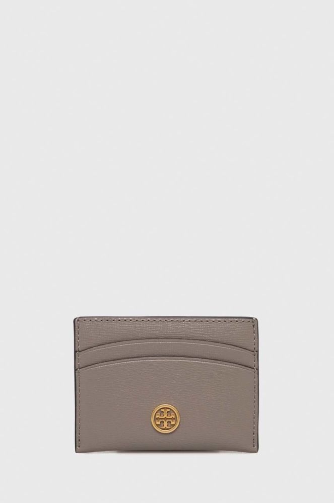 Шкіряний чохол на банківські карти Tory Burch жіночий колір сірий