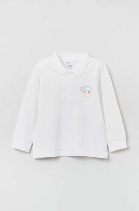 Дитячий бавовняний лонгслів OVS колір білий з аплікацією