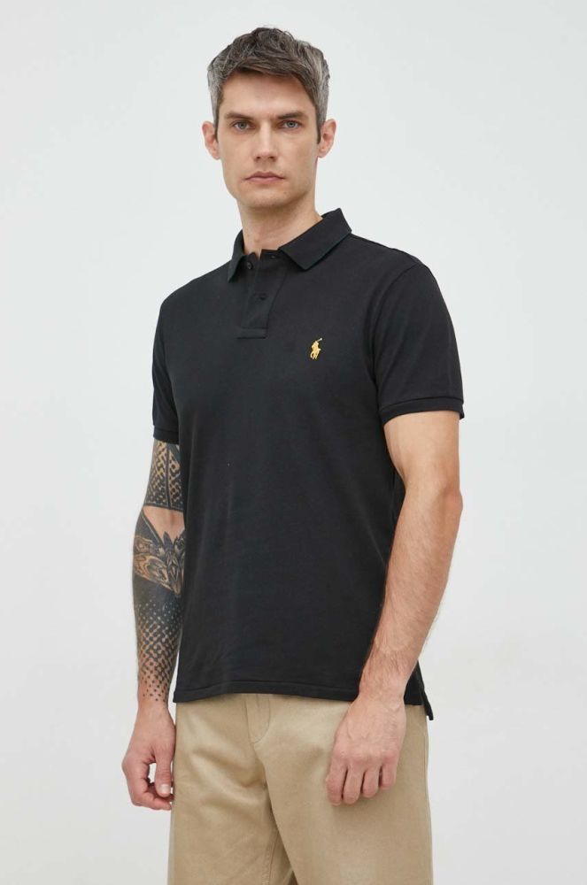 Бавовняне поло Polo Ralph Lauren колір чорний однотонний (2804960)