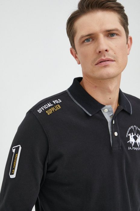 Бавовняний лонгслів La Martina колір чорний з аплікацією (2750654)