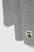 Шарф з домішкою вовни BOSS колір сірий з аплікацією