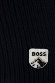 Шарф з домішкою вовни BOSS колір синій з аплікацією