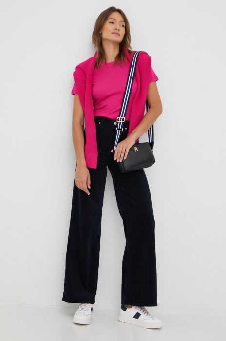 Вельветові штани Tommy Hilfiger жіночі колір синій широке висока посадка