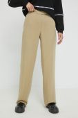 Штани HUGO жіночі колір бежевий широке висока посадка (2568288)