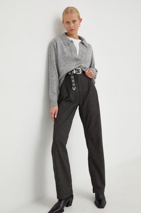 Штани Mustang жіночі колір сірий фасон chinos висока посадка