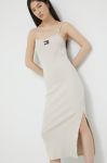 Сукня Tommy Jeans колір бежевий midi облягаюча