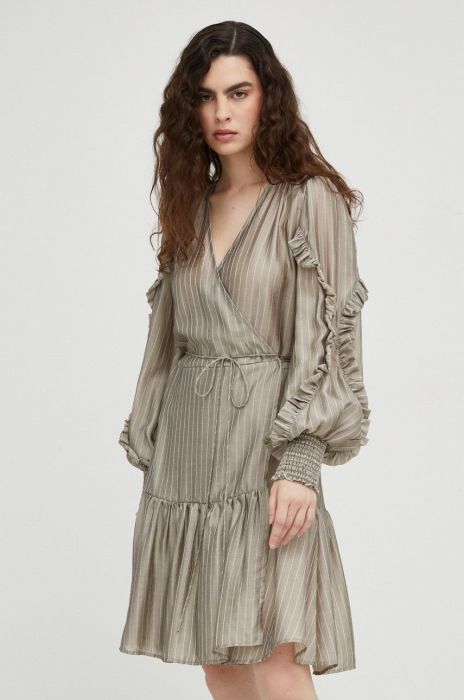 Сукня з домішкою льону Bruuns Bazaar колір бежевий mini розкльошена