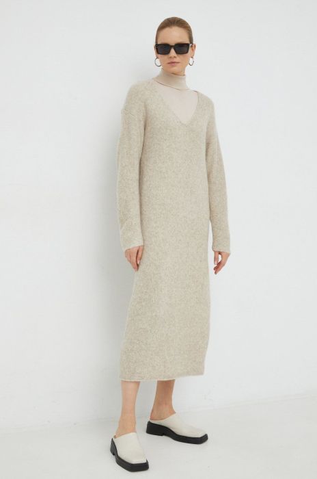Вовняна сукня By Malene Birger Favine колір бежевий maxi oversize