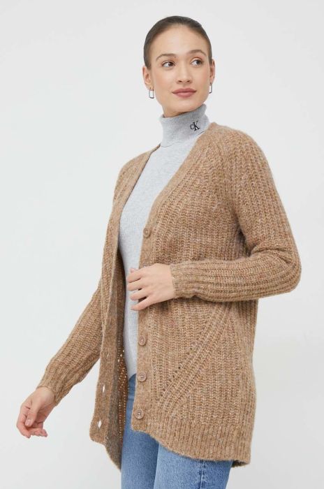 кардиган з домішкою вовни Vero Moda жіночий колір коричневий