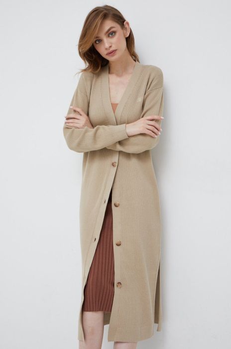 Бавовняний кардиган Tommy Hilfiger жіночий колір бежевий