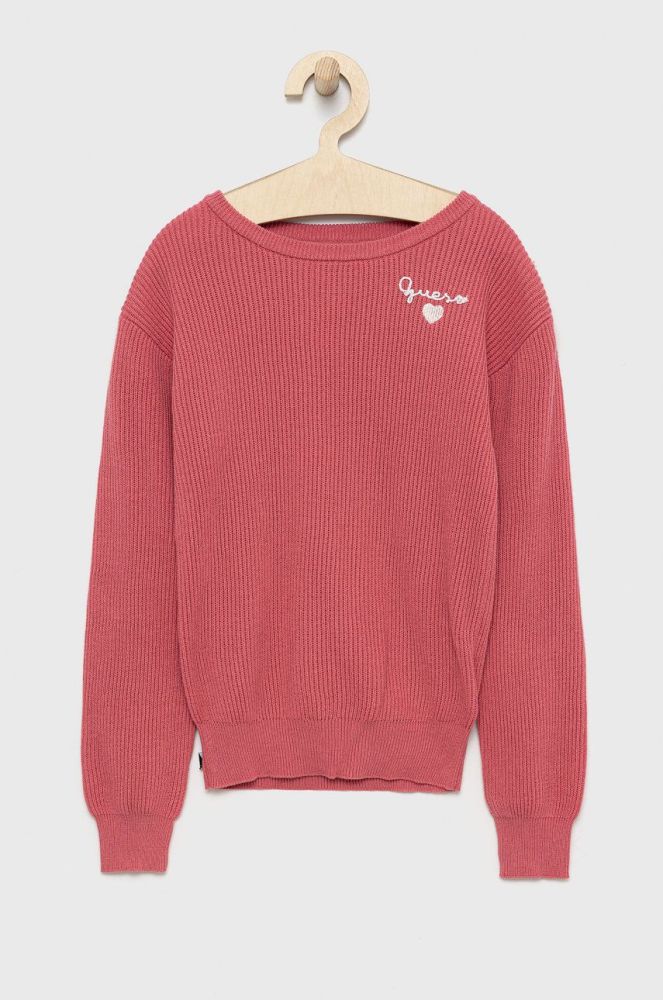 Дитячий бавовняний светер Guess колір рожевий легкий