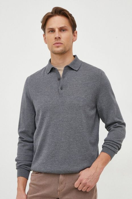 Вовняний светр BOSS чоловічий колір сірий легкий (3650209)