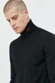 Вовняний светр HUGO чоловічий колір чорний легкий гольф (2766267)