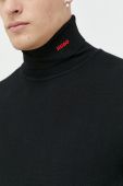 Вовняний светр HUGO чоловічий колір чорний легкий гольф (2766267)