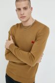 Бавовняний светер HUGO чоловічий колір коричневий легкий