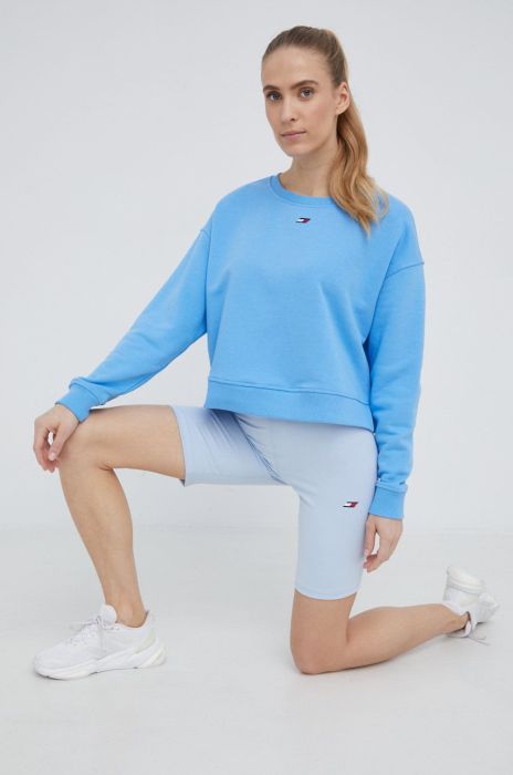 Шорти Tommy Hilfiger жіночі однотонні висока посадка колір блакитний (2421077)