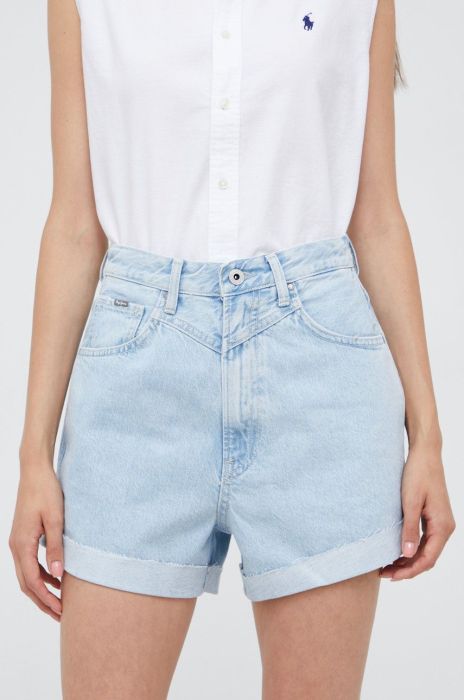 Джинсові шорти Pepe Jeans жіночі однотонні висока посадка колір блакитний (2494282)