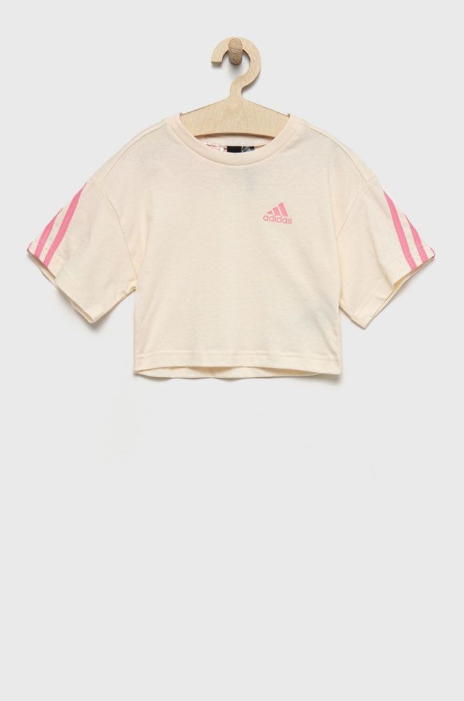 Дитяча бавовняна футболка adidas Performance колір бежевий