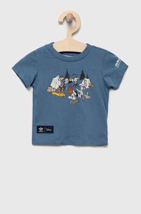 Дитяча бавовняна футболка adidas Originals колір фіолетовий з принтом