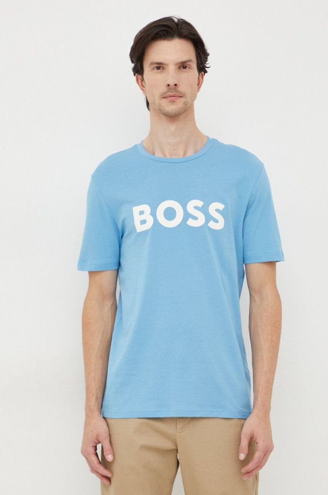 Бавовняна футболка BOSS BOSS CASUAL з принтом колір блакитний (3365057)