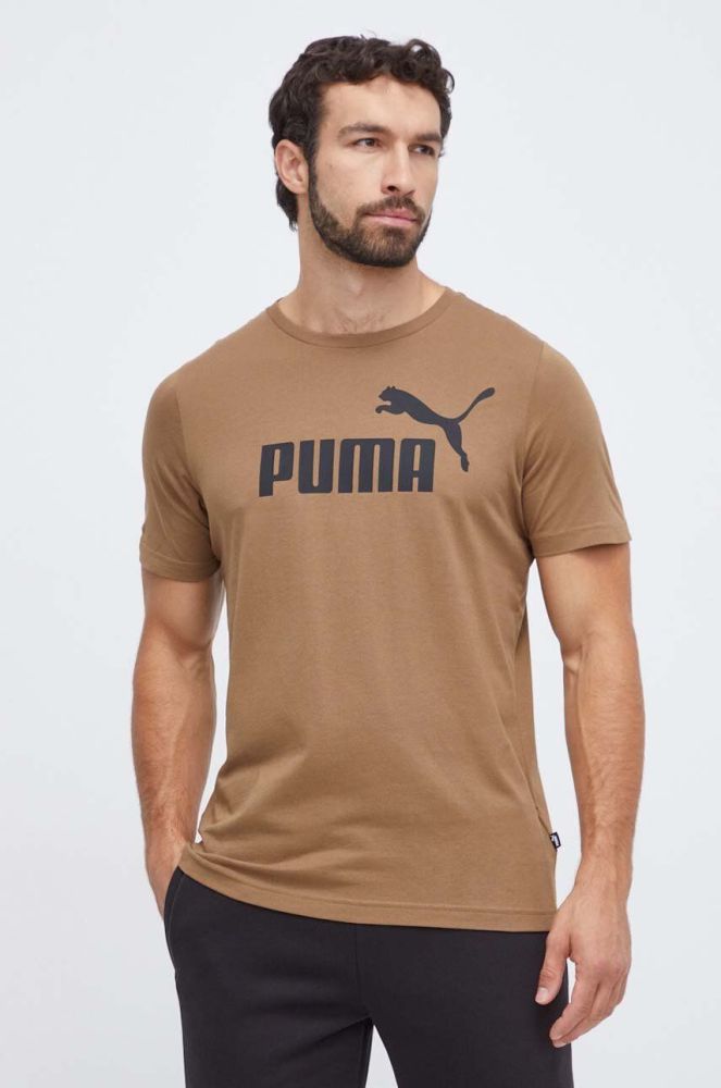Бавовняна футболка Puma колір коричневий з принтом