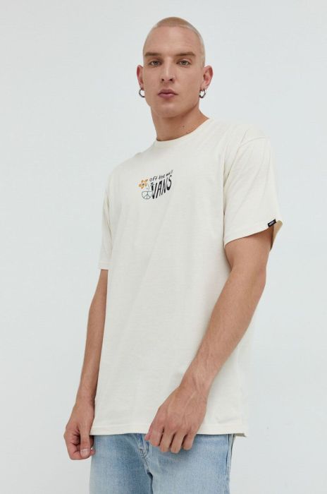 Бавовняна футболка Vans колір бежевий з принтом (2648381)