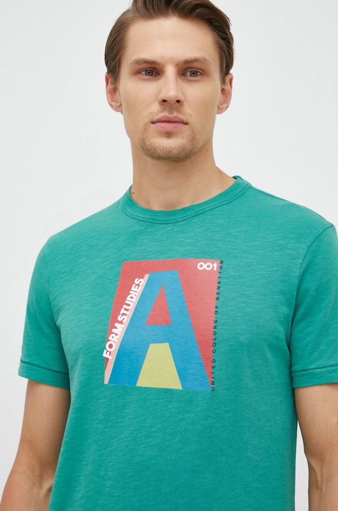 Бавовняна футболка United Colors of Benetton колір зелений з принтом (2841472)
