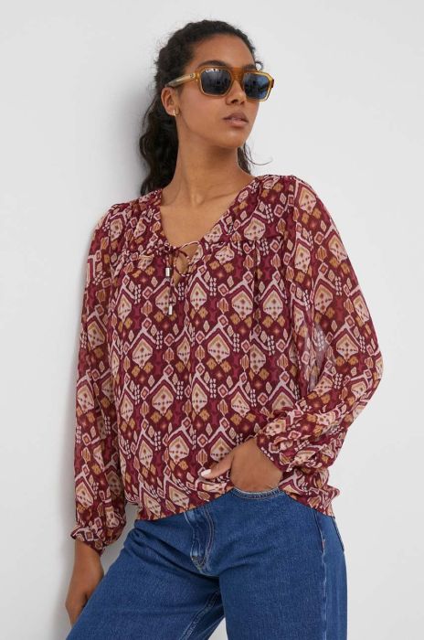 Блузка Pepe Jeans жіноча колір бордовий візерунок (3403203)