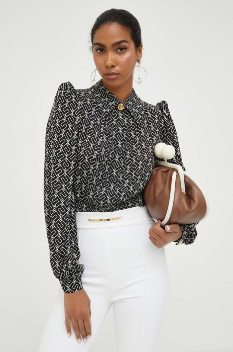 Блузка Elisabetta Franchi жіноча колір чорний regular класичний комір