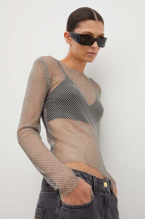 Блузка Samsoe Samsoe жіноча колір сірий з аплікацією