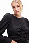 Блузка Desigual 23WWBW32 WOMAN WOVEN BLOUSE LONG SLEEVE жіноча колір чорний однотонна