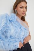 Блузка з домішкою шовку Custommade однотонна колір блакитний