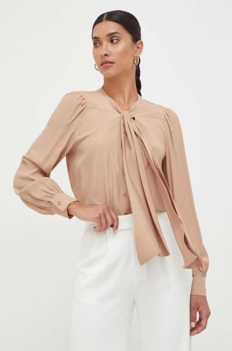 Сорочка з домішкою шовку Pinko колір бежевий regular в'язане декольте (3532406)