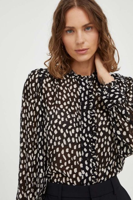 Сорочка BA&SH жіноча колір чорний regular зі стійкою