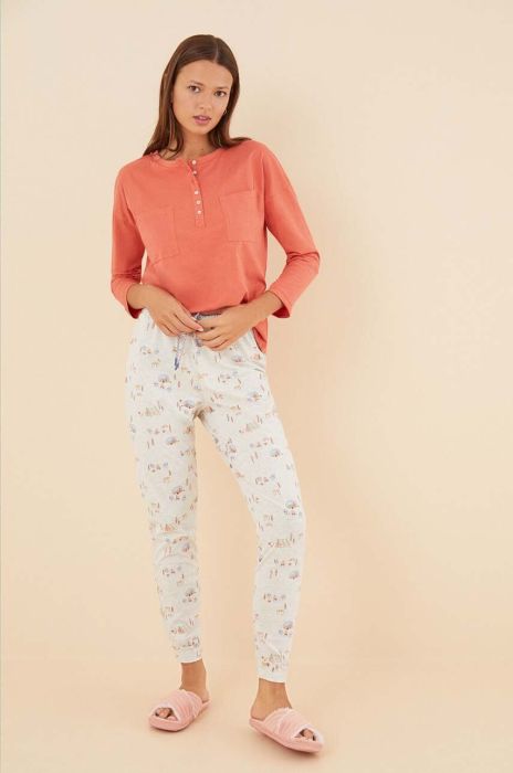 Піжамний бавовняний лонгслів women'secret Mix & Match колір червоний з бавовни 3276600