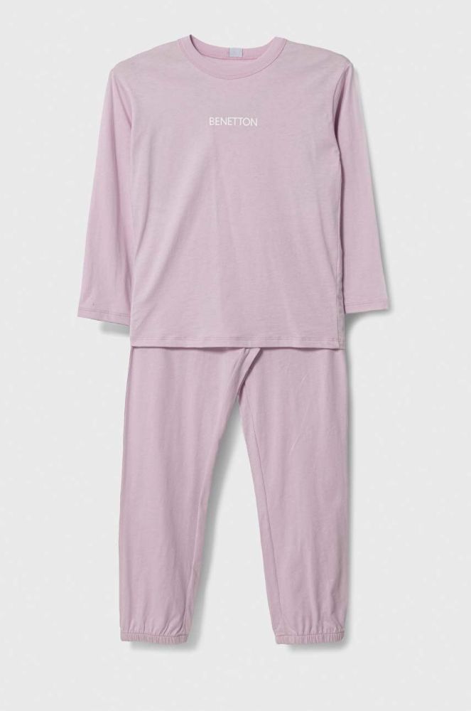 Дитяча бавовняна піжама United Colors of Benetton колір рожевий з принтом