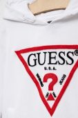 Дитяча бавовняна кофта Guess колір білий з капюшоном з аплікацією (3293576)