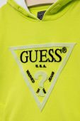 Дитяча бавовняна кофта Guess колір зелений з капюшоном з аплікацією (3293570)