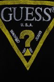 Дитяча бавовняна кофта Guess колір чорний з капюшоном з аплікацією (3293588)