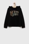 Дитяча бавовняна кофта Guess колір чорний з капюшоном візерунок (3296462)