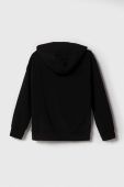 Дитяча кофта Guess колір чорний з капюшоном з принтом
