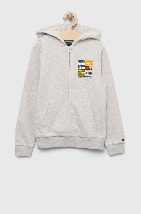 Дитяча кофта Tommy Hilfiger колір сірий з капюшоном з принтом (3324444)