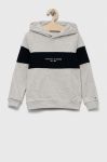 Дитяча бавовняна кофта Tommy Hilfiger колір сірий з капюшоном візерунок (3312828)