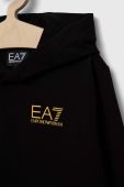 Дитяча бавовняна кофта EA7 Emporio Armani колір чорний з капюшоном з принтом (3324448)