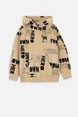 Дитяча бавовняна кофта Coccodrillo колір бежевий з капюшоном візерунок (3470140)