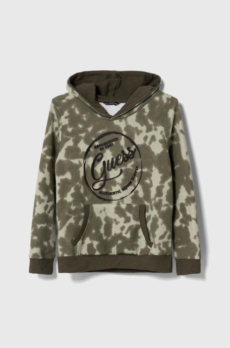 Дитяча бавовняна кофта Guess колір зелений з капюшоном візерунок (3601013)
