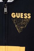 Дитяча бавовняна кофта Guess колір синій з капюшоном з аплікацією (3527219)