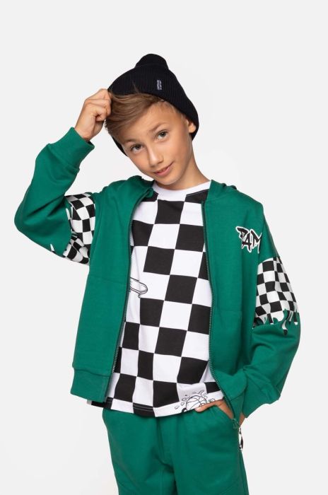 Дитяча бавовняна кофта Coccodrillo колір зелений з капюшоном з принтом (3621227)