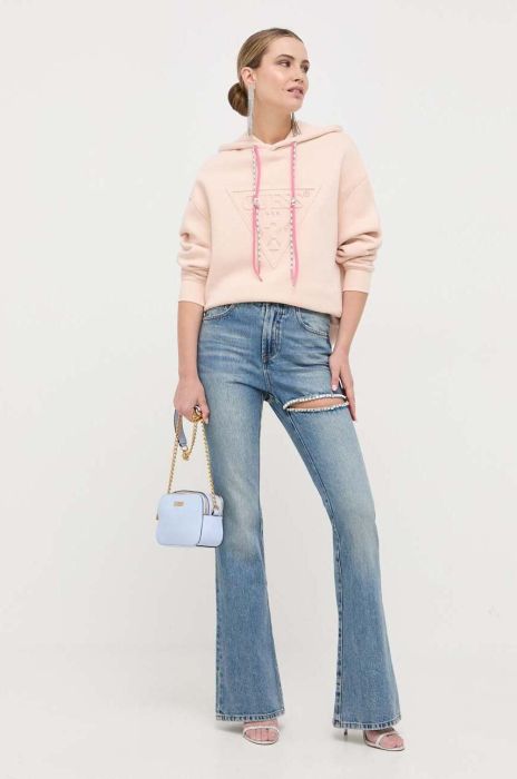Кофта Guess жіноча колір помаранчевий з капюшоном з аплікацією